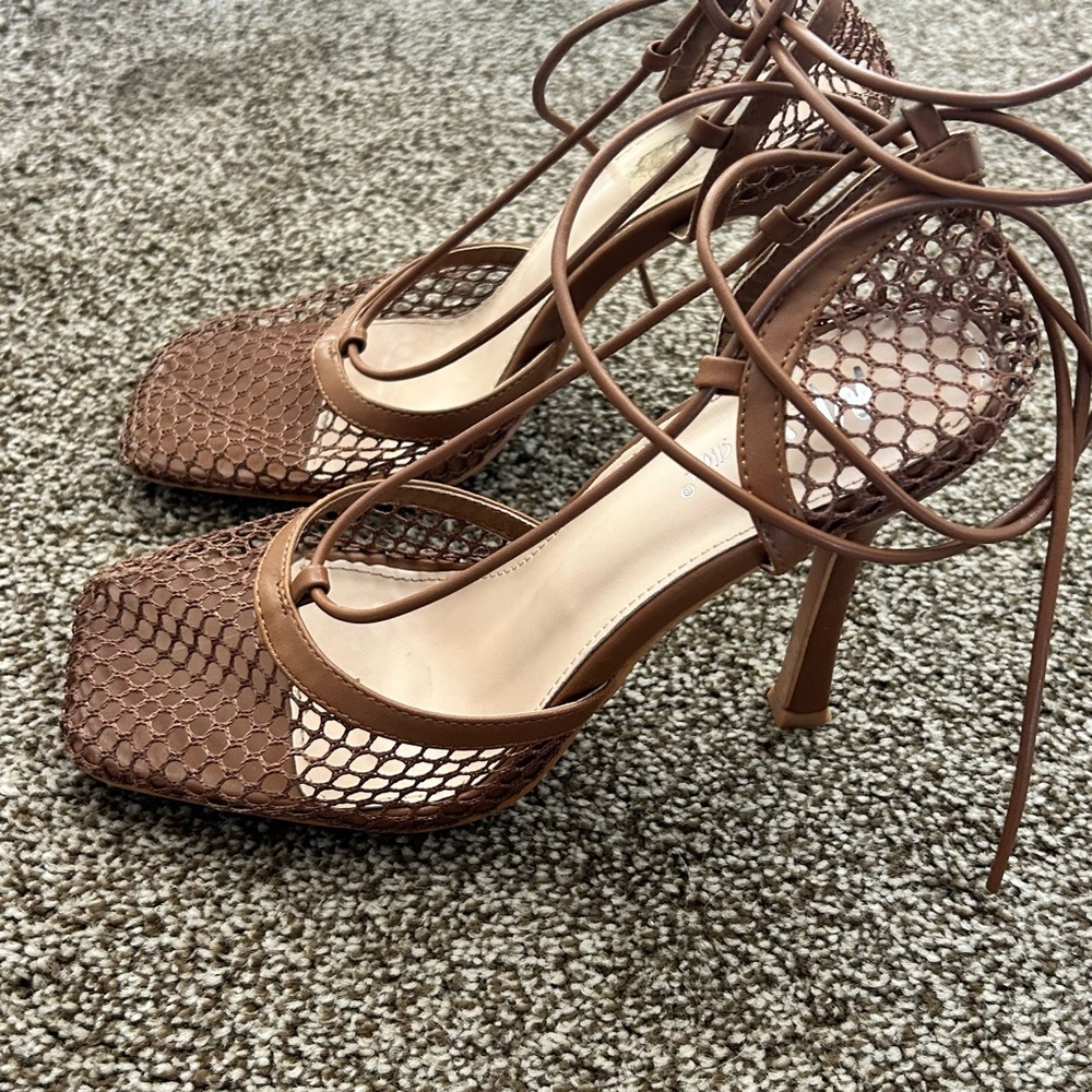 Elegant Brown Lace-Up Heels